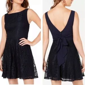 City Studio Navy Blue Sleeveless Lace Skater Dress